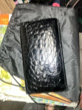 Crocodile Thailand Black Croc-Embossed Leather Long Wallet